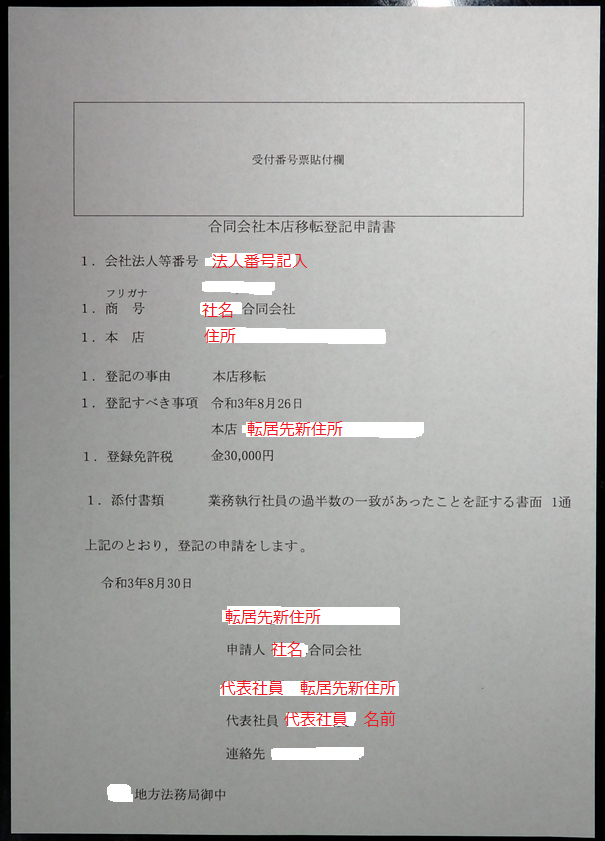 合同会社変更登記申請書の書き方