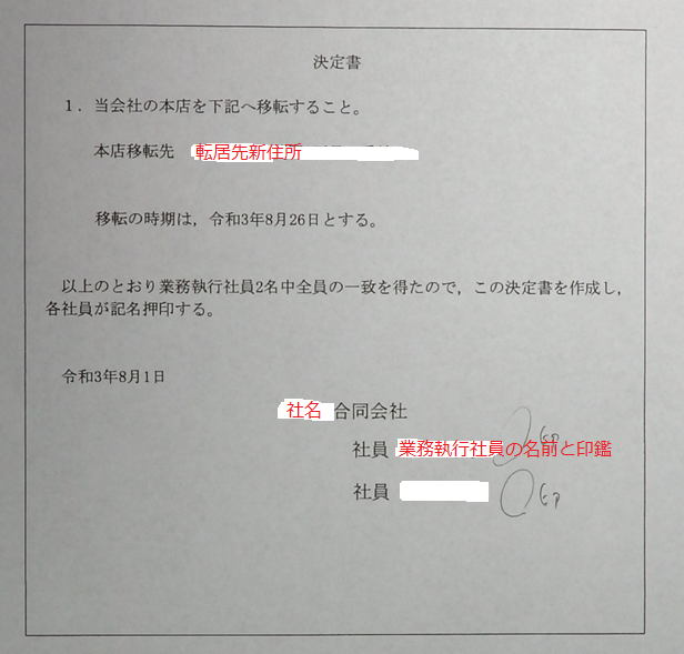 業務執行社員の過半数の一致があったことを証する書面